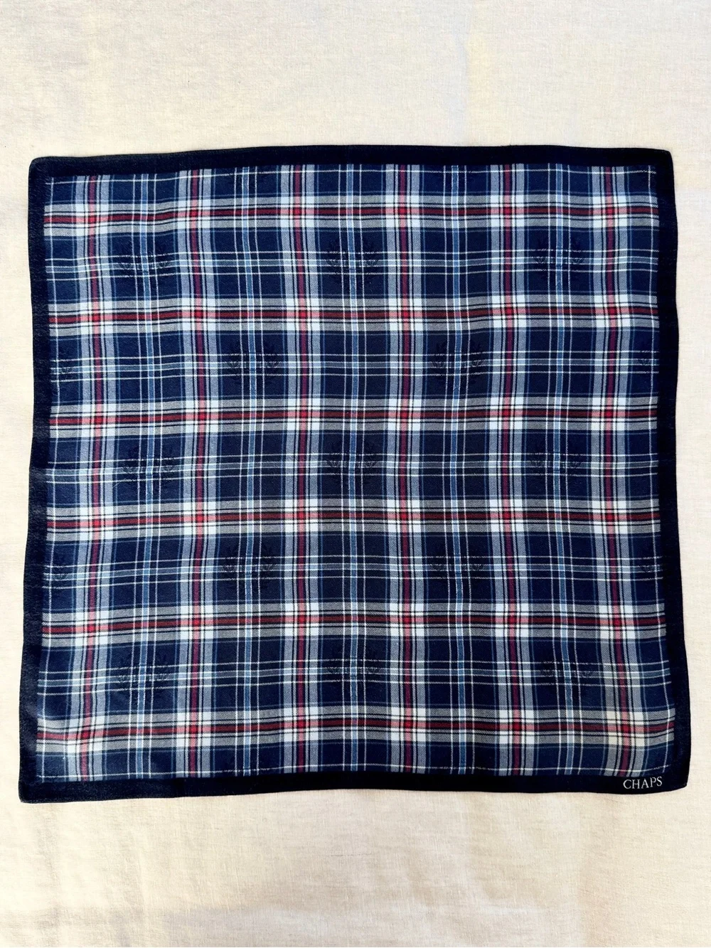 Vintage CHAPS Ralph Lauren Navy Blue Red Plaid Cotton Bandana Scarf Japan